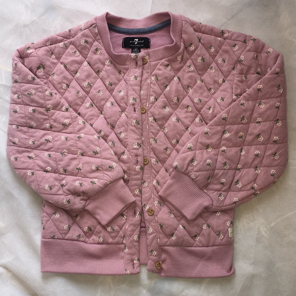 For All Mankind Girls Quilted Sweatshirt Blush Pink Floral Pattern | Size 4T